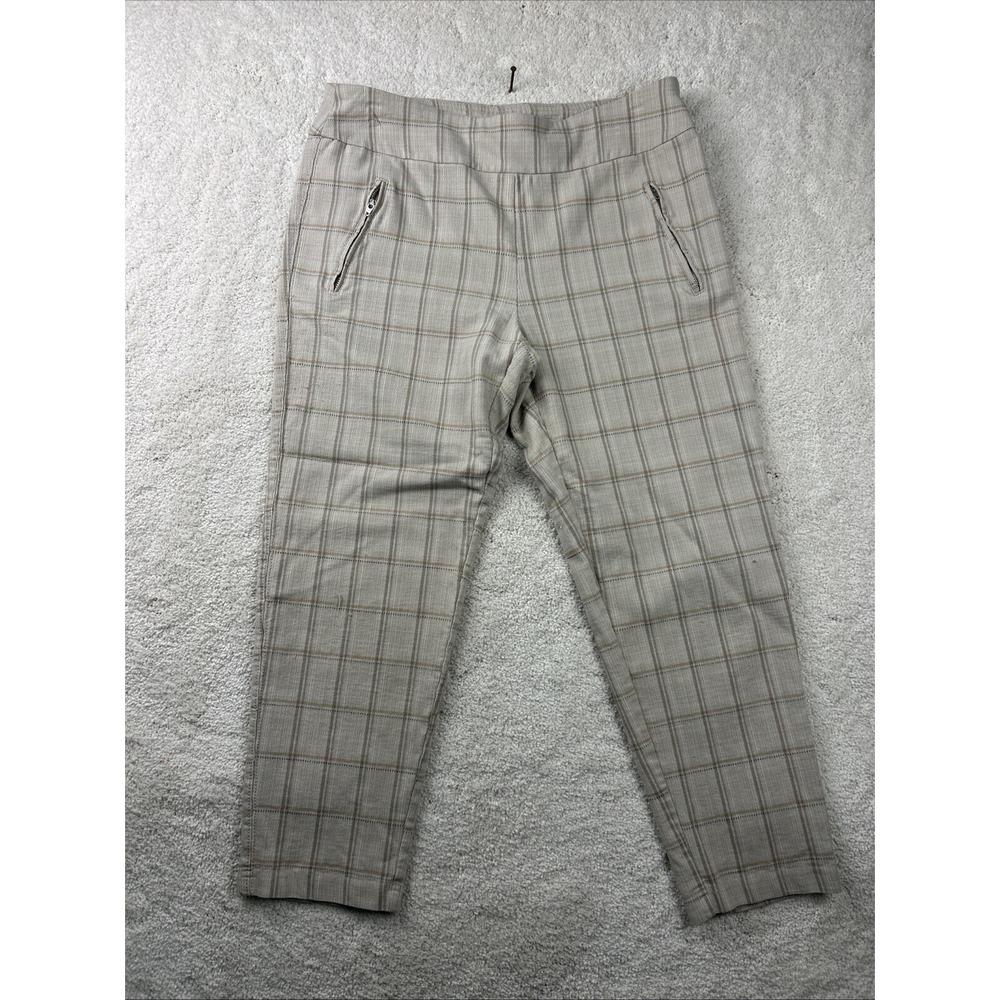 ZAC & RACHEL Pants 12 Rayon Blend Beige Plaid Elastic Cottage Boho Cruise Lounge